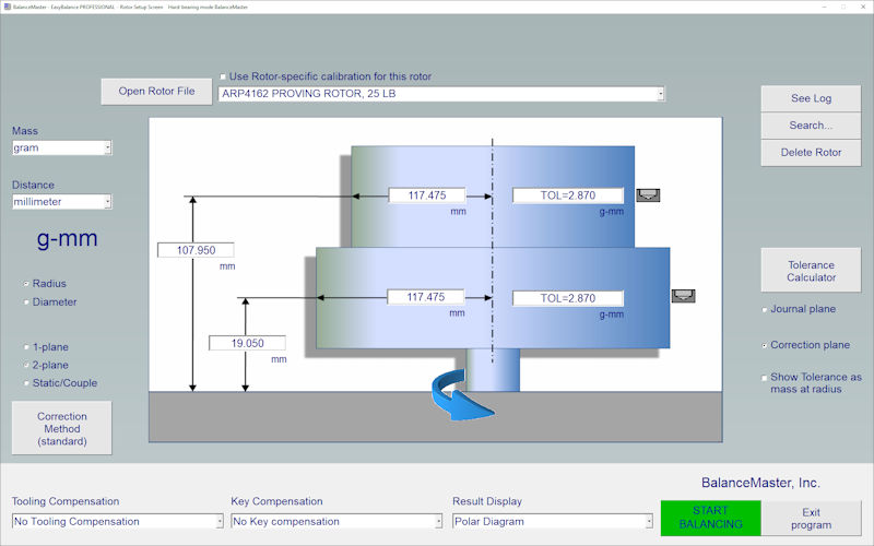 balancing software, vertical rotor setup screen