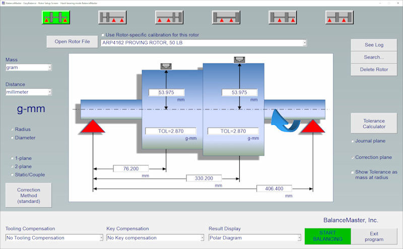 balancing software, horizontal rotor setup screen